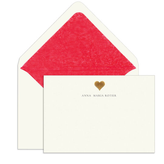 Gold Heart Engraved Motif Flat Note Cards